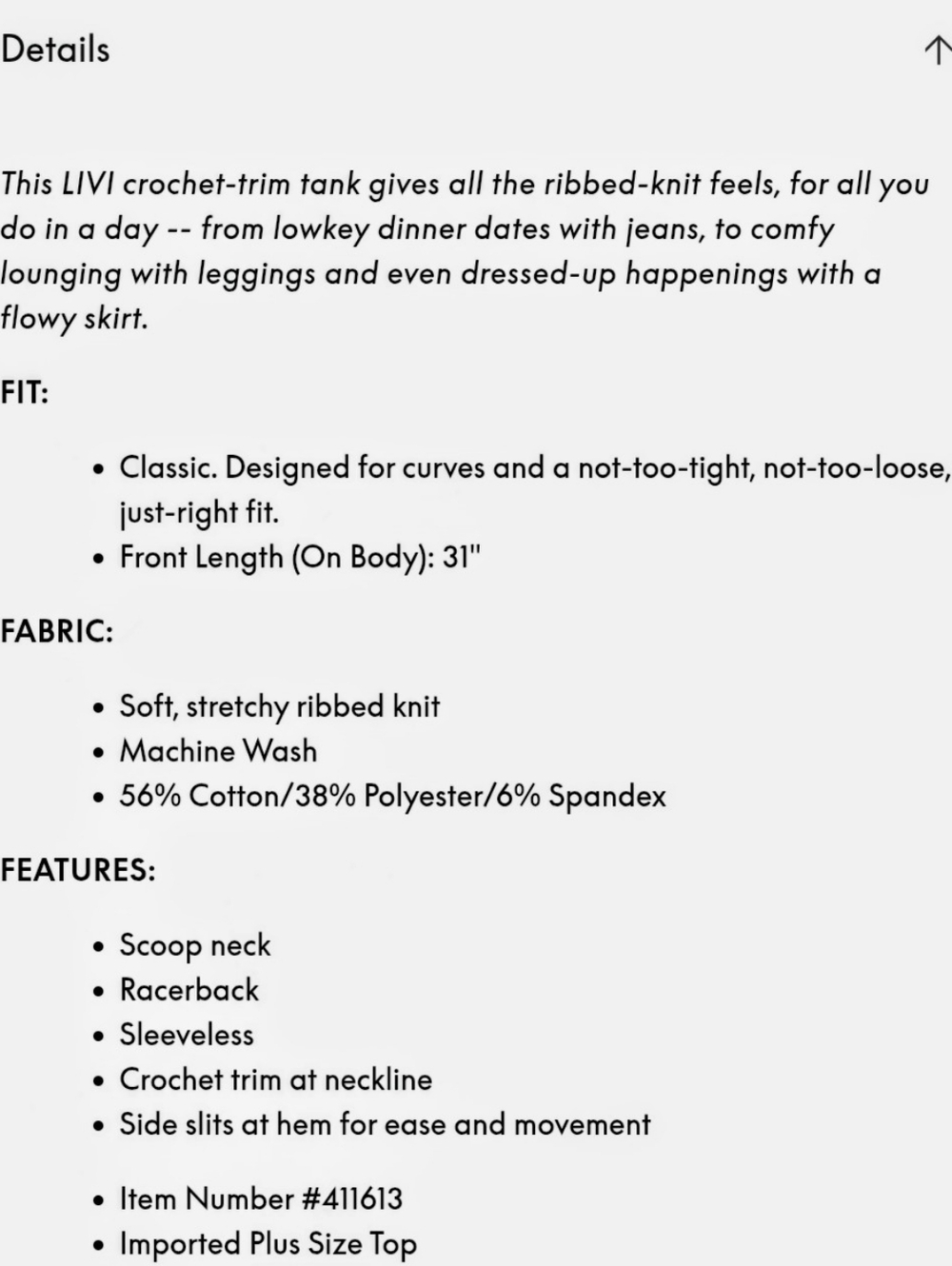 LIVI Ribbed Crochet-Detail Tank - Picture 5 of 6